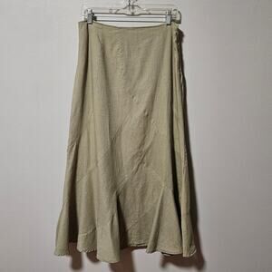 Saint Tropez West Skirt Womens 8 Green Linen Flared Hem Midi Natural Fiber Boho